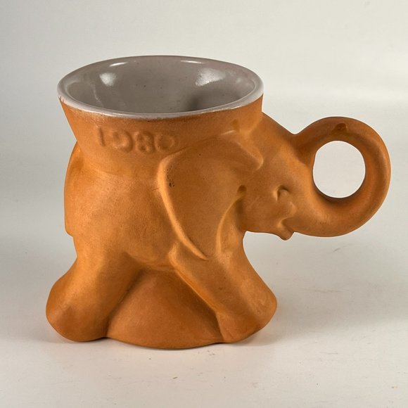 Vtg Frankoma Elephant Mug Cup Clay Stoneware Glaze Republican GOP Political 80s - Picture 5 of 13